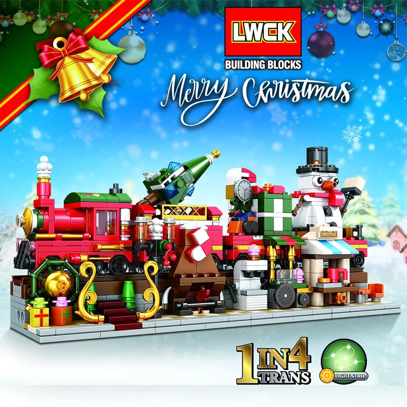 

4in1 Idea Street City View Snowman Christmas Tree Winter Holiday Train Building Blocks MOC Bricks Set Kid Toys With LED Gifts