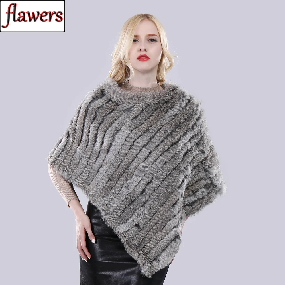 

Hot Sale Women Real Rabbit Fur Shawl Lady Natural Real Knitted Real Rabbit Fur Poncho Scarf Autumn Winter Rabbit Fur Pashmina