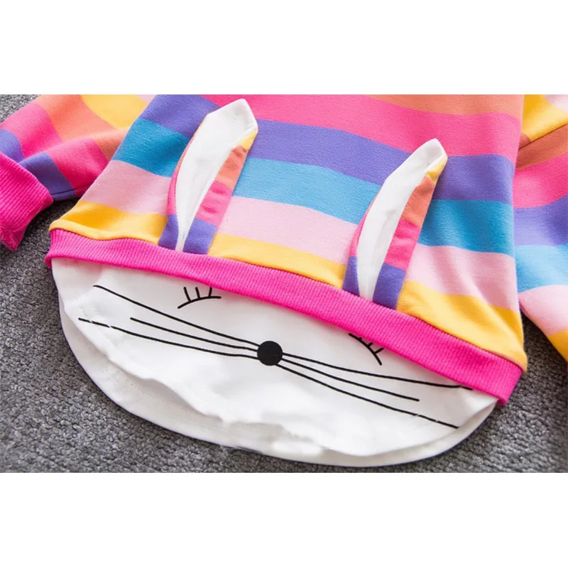 Babyinstar Rabbit Hoodies For Girls Sweatshirt With Ears For Children Rainbow Hoodie Kids Clothes Hoodies Girls Children Clothes