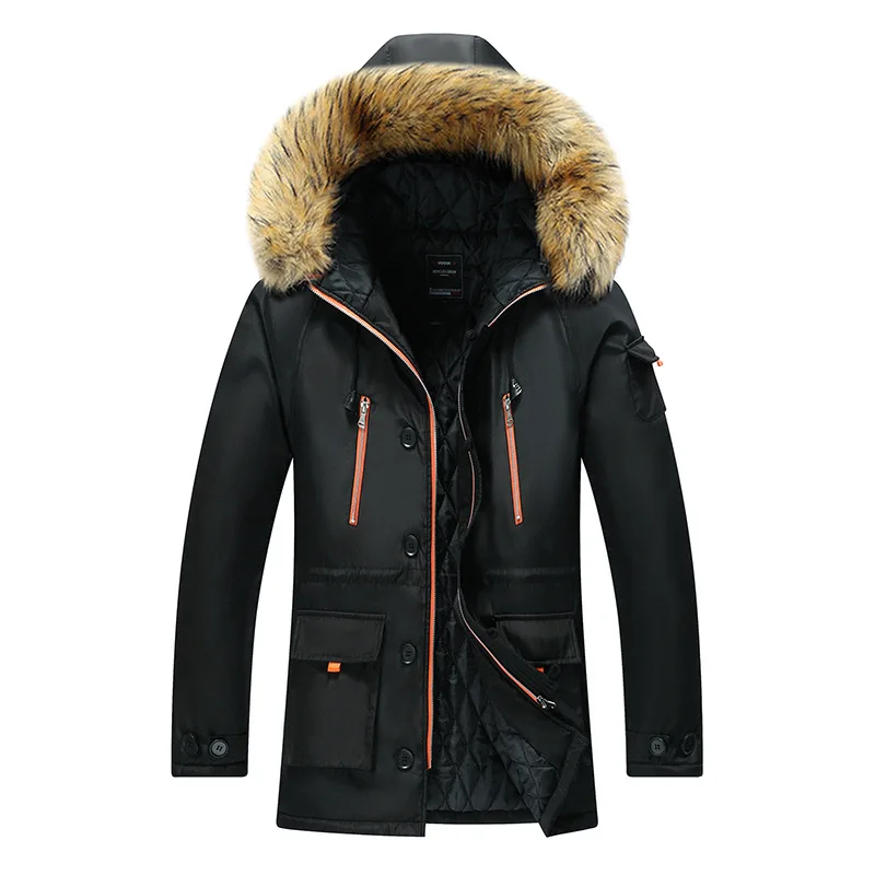 Mountainskin, Мужская парка, пальто, зимняя, теплая, с капюшоном, с меховым воротником, мужские куртки, повседневная, с подкладкой, мужская куртка, брендовая одежда, 7XL 8XL SA829 - Color: Black