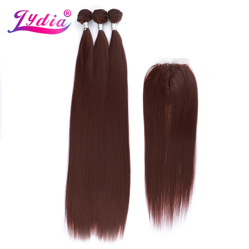 Lydia Synthetic Smooth Silky Straight Bundle Weave with Closure 30 Inch 3/4PCS Hair Extension with Free Closure Blonde hair extensions