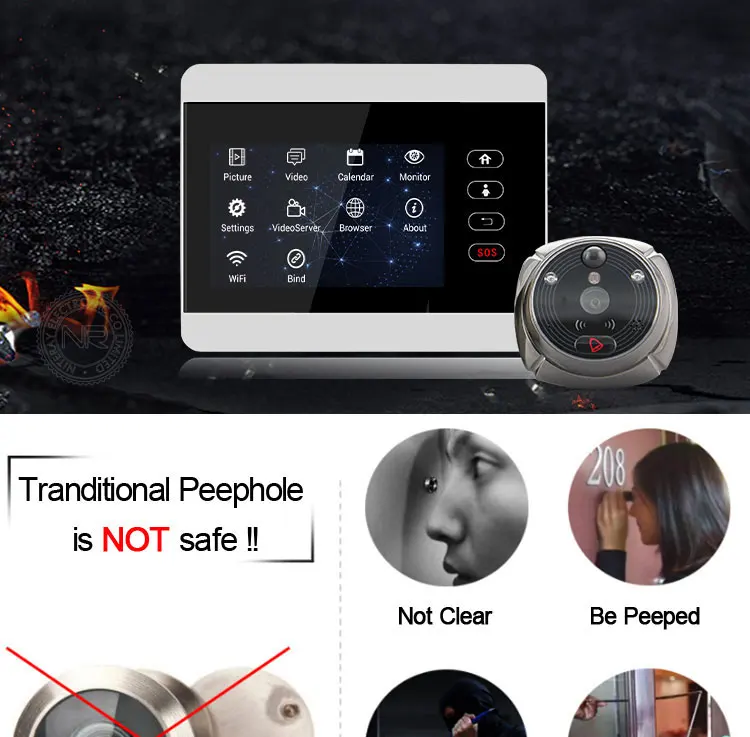 WiFi Smart видеомонитор 2.0MP HD 1080 P Камера Беспроводной видеодомофон Системы IOS приложение для Android Мобильный дверной Звонок