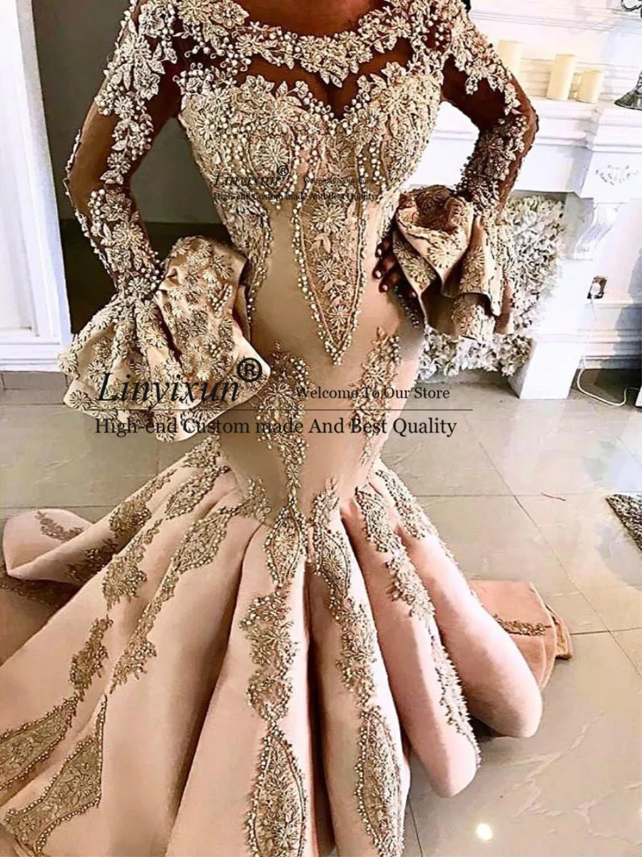 

Sexy 2021 Arabic Aso Ebi Evening Dresses Plus Size Lace Beaded Mermaid Prom Gowns Long Sleeves Special Occasion Dress