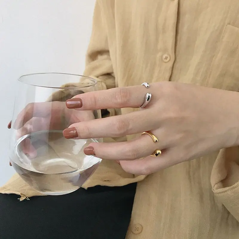 Silvology 925 стерлингового серебра глянцевые капли воды кольца Высокое качество минималистский Корейский стиль кольца для женщин серебро 925 ювелирные изделия
