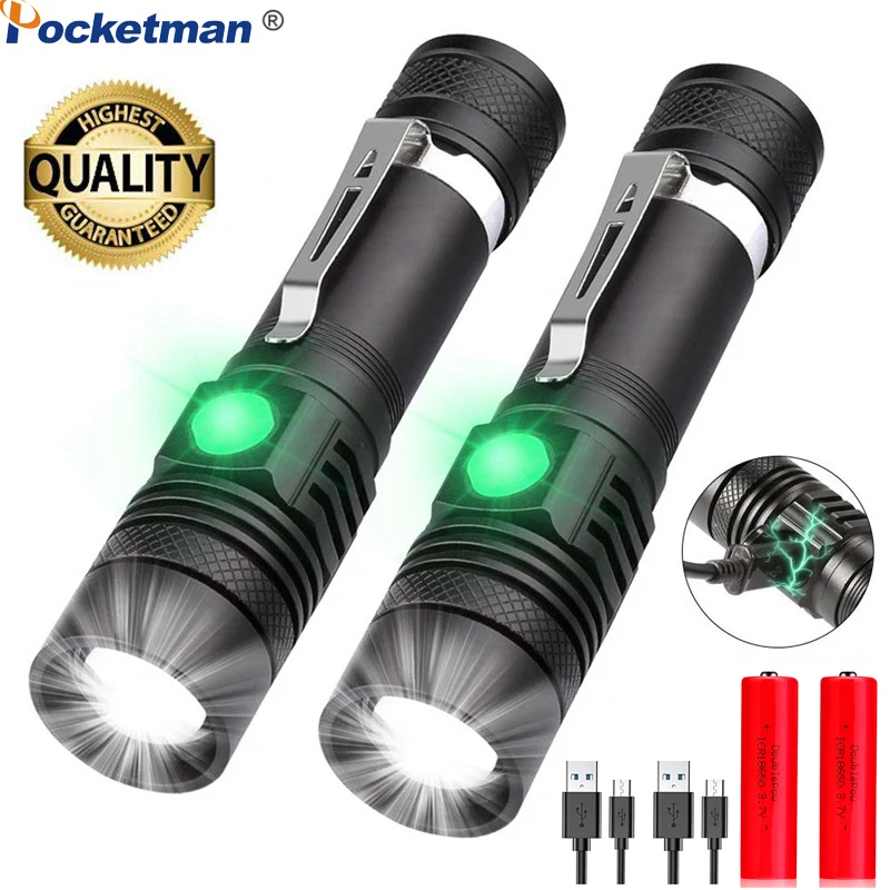 

8000LM Powerful LED flashlight USB Rechargeable V6 torch Zoomable waterproof Portable light 4 Lighting modes for outdoor camping