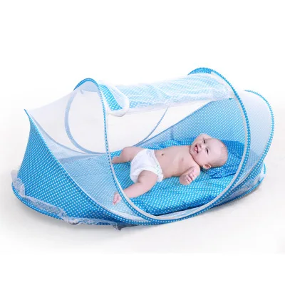Детская кроватка-кровать с матрасом, набор подушек, портативная складная кроватка, сетка для новорожденных, постельные принадлежности для путешествий, сна, москитная сетка, кровать - Цвет: blue