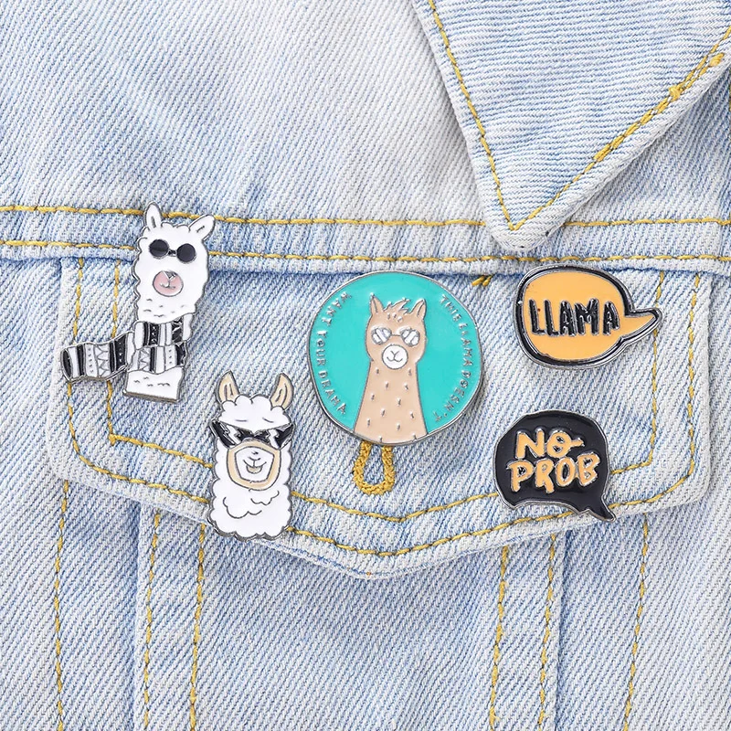 

1 Pcs Cartoon Brooch Collection Animal Sheep Alpaca Hat Letter Pins Badges Enamel Pin Lapel Brooches For Women Men Jewelry Gift