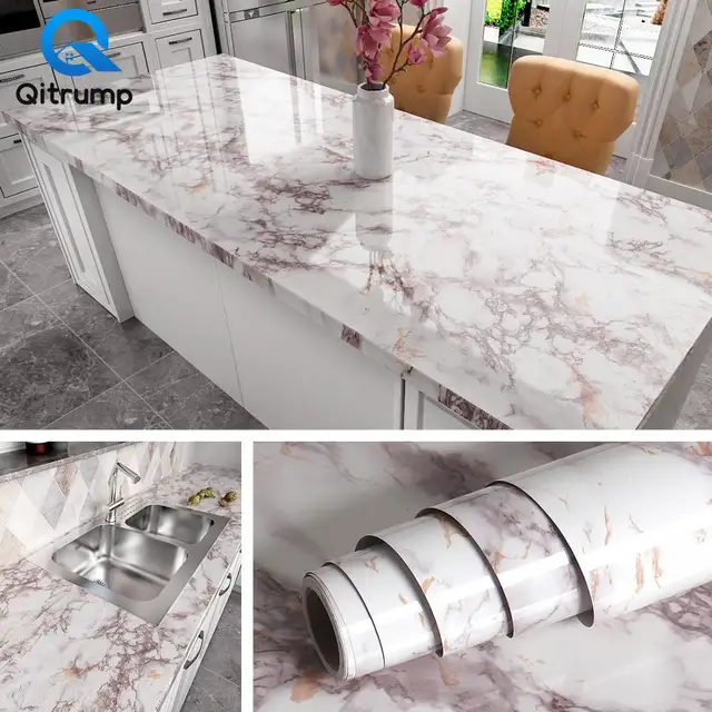Waterproof Oil-proof Marble Wallpaper Contact Paper Wall Stickers PVC Self Adhesive Bathroom Kitchen Countertop Home Improvement 1