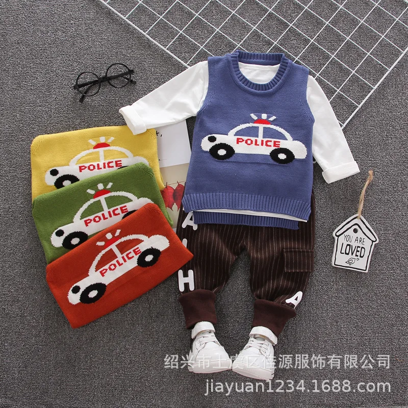 

Childrenswear 2020 Spring New Style BOY'S 1-2-3-4-Year-Old Police Car Sweater Three-piece Set Source Autumn