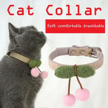 

New Pet Products Traction Collar Pure Hand Woven Felt Cherry Cats Dog Collars Cat Collars Safety Anti-off Small Dogs Cute Nylon