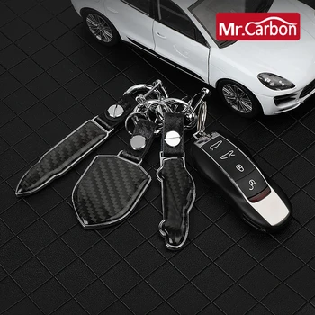 

carbon fiber car shield key pendant Keychain For Porsche panamera macan Cayenne 718 911 Car styling decoration Accessories
