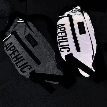 

Fashionable Brand Solid Color Personality Reflective Men's Crossbody Bag Chest Bag Sports Waist Bag