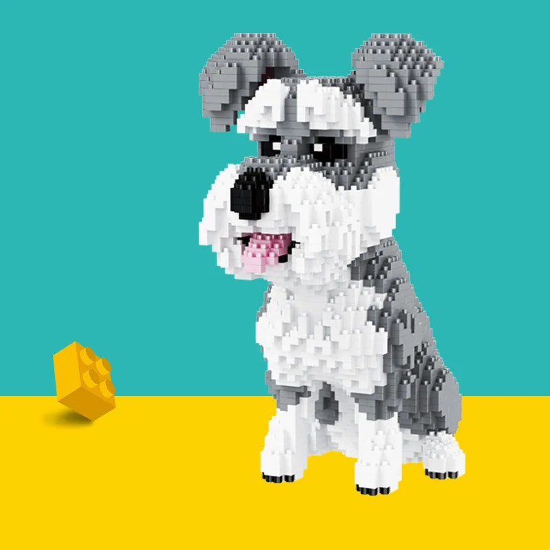 Schnauzer no box Строительные мини-строительные блоки для питомцев из стразов, плюшевый Шнауцер такса, Хаски, корги, колли, собака, 3D модель животного, игрушка - Цвет: Schnauzer no box