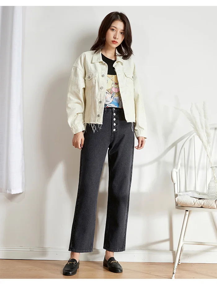 Женские свободные прямые джинсы LEIJIJEANS, неэластичные классические брюки с пятью пуговицами и карманами, крутые джинсы новой модели для девушек