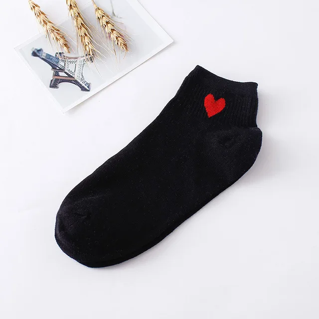 10 шт. = 5 пар, женские короткие носки, милые женские Мягкие хлопковые носки с красными сердечками для колледжа,, носки для девочек на лето и осень, Meias Sox - Цвет: A