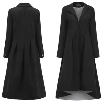 

Black Long Wool Coat Plus Size 5XL Long Sleeve Cardigan Overcoat Swallow Tail Luxury Winter Coats Women Woolen Jacket Outerwear
