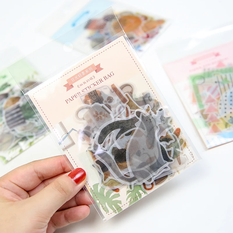

40-50 Pcs Creative Daily Life Green Plants Cats memo pad planner sticky note paper sticker kawaii stationery pepalaria office