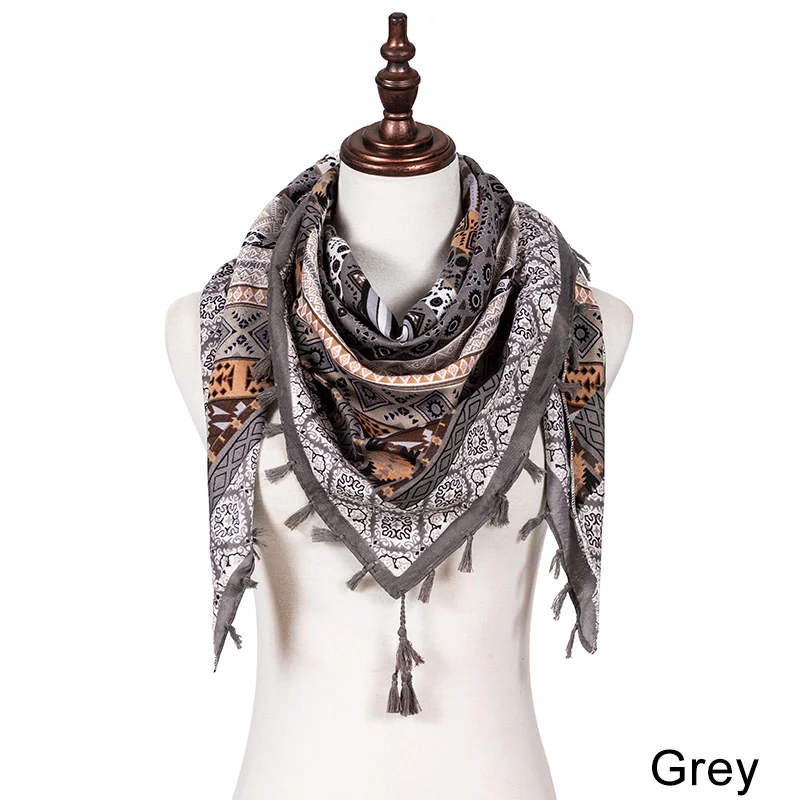 gray2 Новые модные теплые Для женщин шарф средства ухода за кожей шеи шарфы палантины зима-осень с бахромой для маленьких девочек с принтом шали, одеяло шарф - Цвет: gray2