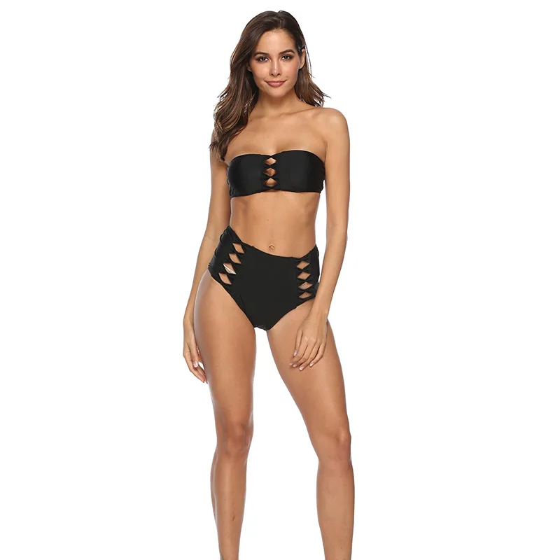 Новинка, сплошной цвет, высокая талия, топ, сексуальный бикини, Раздельный купальник, сексуальный, полый купальник