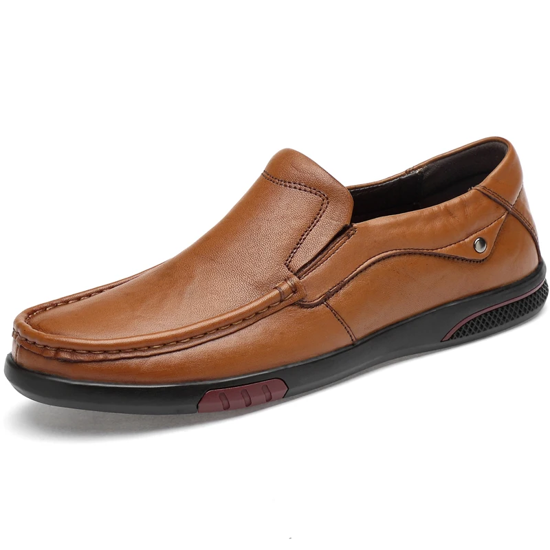

2019 New Genuine Leather Men Casual Shoes Slip on Man Loafers Business Office Shoes Brown Black Male Driving Moccasins