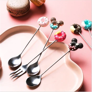 

Coffee Spoon Stainless Steel Dessert Sugar Stirring Teaspoon Ice Cream Shovel Donut Shape Cake Kitchen Tableware Accessories