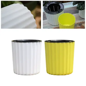 

Automatic Vertical Stripes Round Shape Self Watering Plant Flower Pot Planter For Desktop Table Floor Garden Home Decoration