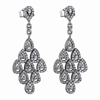 

New 925 Sterling Silver Earring Cascading Glamour Small With Crystal Hanging Stud Earring For Women Wedding Gift Jewelry