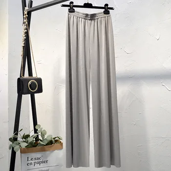 

2020 summer drape ice silk slim thin casual straight wide leg trousers
