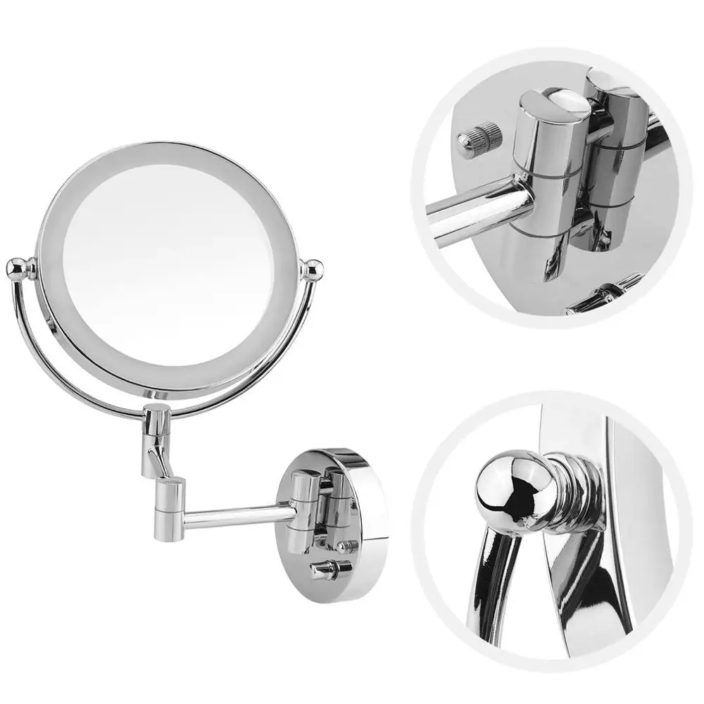  8 Inch LED Bathroom Cosmetic Mirror Knob Type Round Makeup Mirrors Adjustable Wall Mount 7x Magnify - 4000145306965