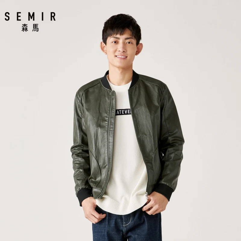 Semir pu кожаная мотоциклетная куртка мужская Бейсбольный воротник стеганая повседневная черная куртка Корейская красивая теплая