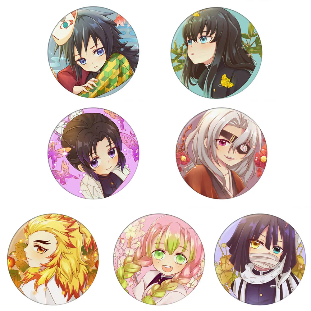 Demon Slayer Anime Character Cartoon Round Tinplate Collect Backpacks Bags Button Badge Brooch Pin