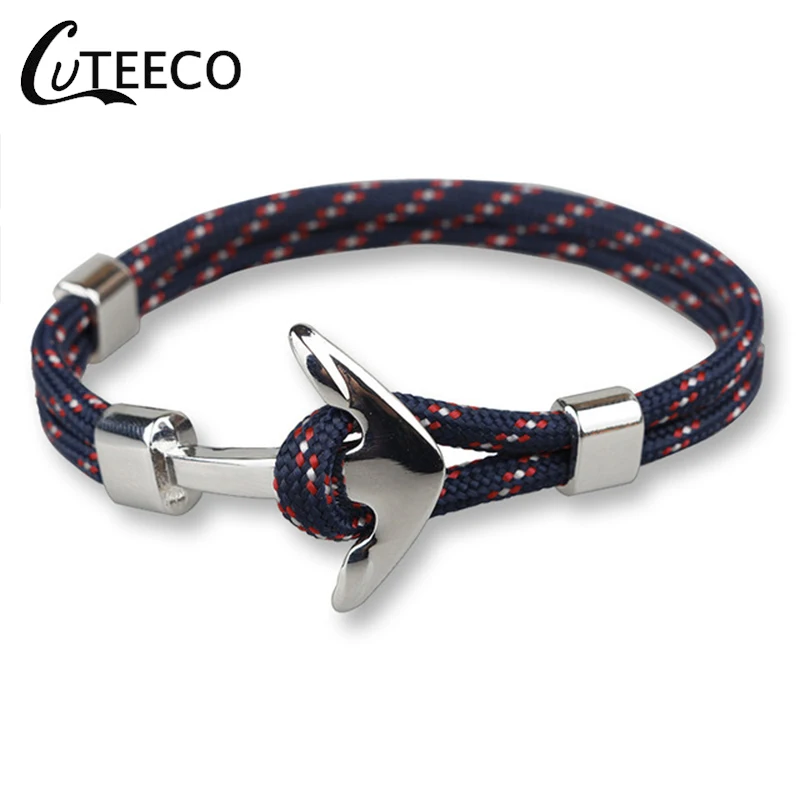 

CUTEECO New Pirate Style Alloy Stainless Steel Anchor Bracelet For Men Genuine Nylon rope navy buckle Bracelet Jewelry Bangles