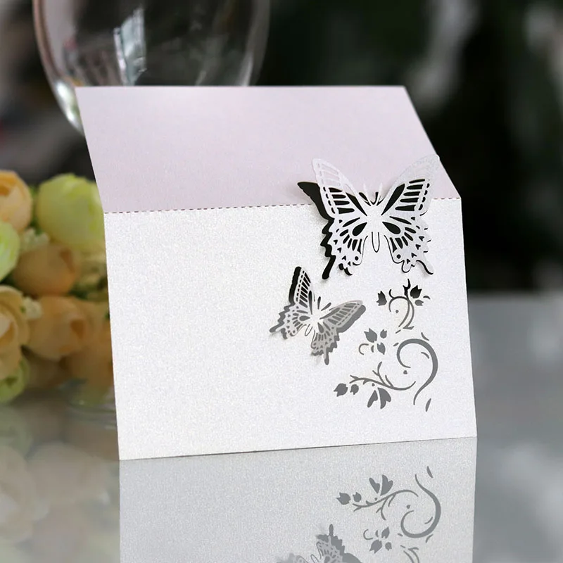 50pcs Butterfly Name Place Card Birthday Wedding Decoration Table Decor Table Name Message Greeting Card Baby Shower Party Favor