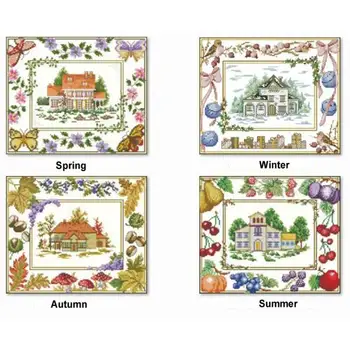 

Four seasons house patterns Counted Cross Stitch 11CT 14CT 18CT DIY Chinese Cross Stitch Kits Embroidery Needlework Sets