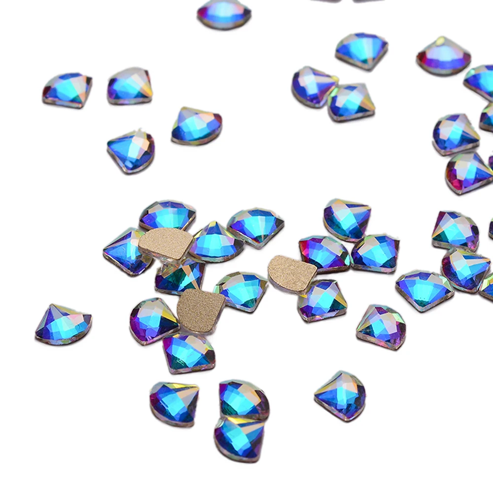 30pcs Golden Back AB Color Flatbacks No-Hotfix Rhinestones CRYSTAL Nail Art Crystal Flat Back Rhinestones For Nails - Цвет: Fan type-6x8mm