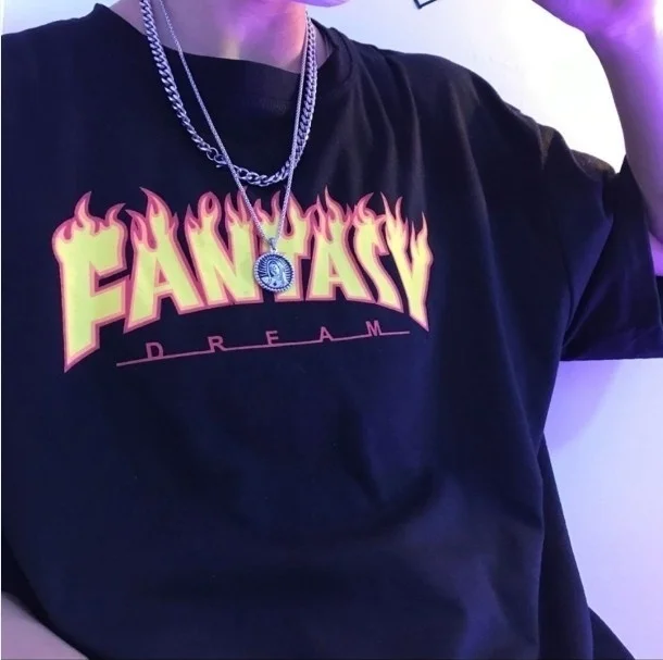 

sunfiz HJN Flame Fire Music Note Fantasy Flame Street Fashion Concert Short T-shirt Tshirt Masculinas Underwear Top