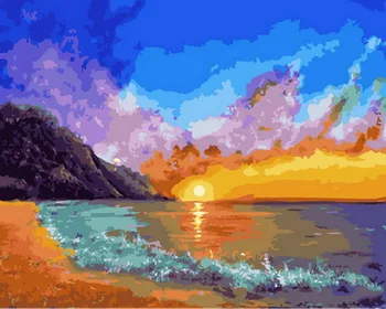 

Unframe diy picture oil painting by numbers paint by number for home decor canvas painting 5065cm Sunset glow