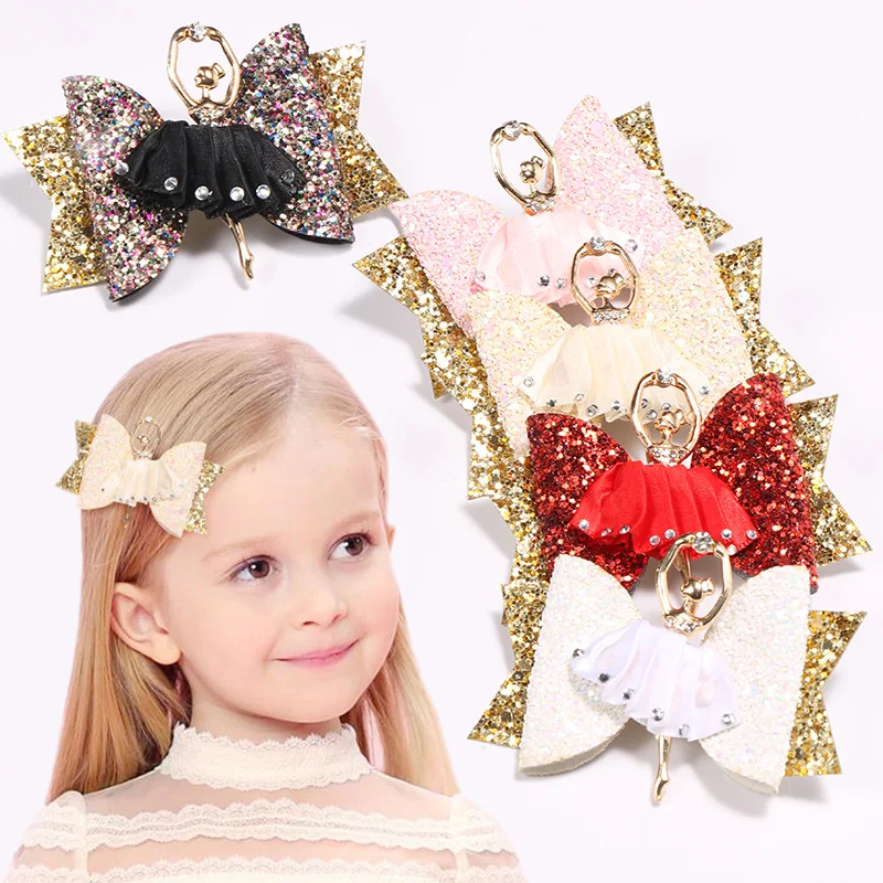 Balletrina Baby Hair Clip Bow Cartoon Shiny Glitter Baby Hair Pin Rhinestoe Girls Sequin Bow Baby Hair Clips Accessories Elegant