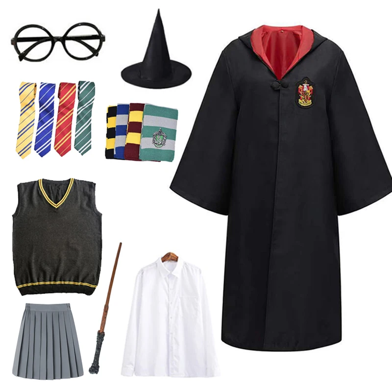 

Potter Cosplay Costume Halloween Party Robe Cape Cloak Hermione Potter Cosplay Accessories Tie Scarf Wand Clothes Christmas Gift