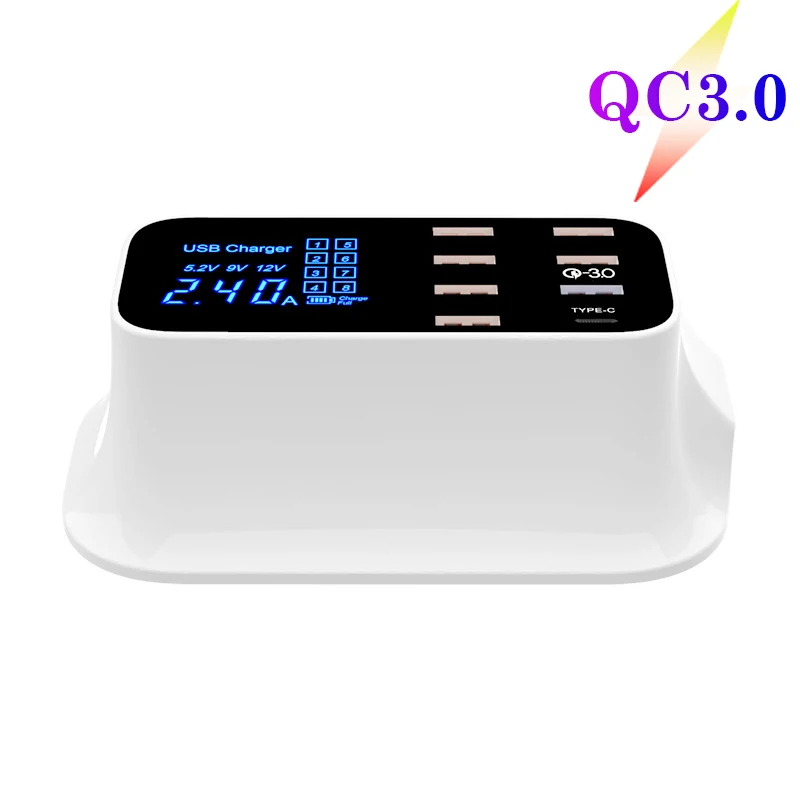 Мульти USB зарядная станция QC3.0 настольная быстрая зарядная док-станция со светодиодный дисплей для iPhone samsung huawei мобильный телефон планшет