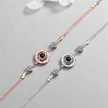 С памятью на 100 языках, с надписью «I Love You», Лидер продаж, видимые геометрические 925 пробы, серебряные женские браслеты с изменяемым размером, SBR208