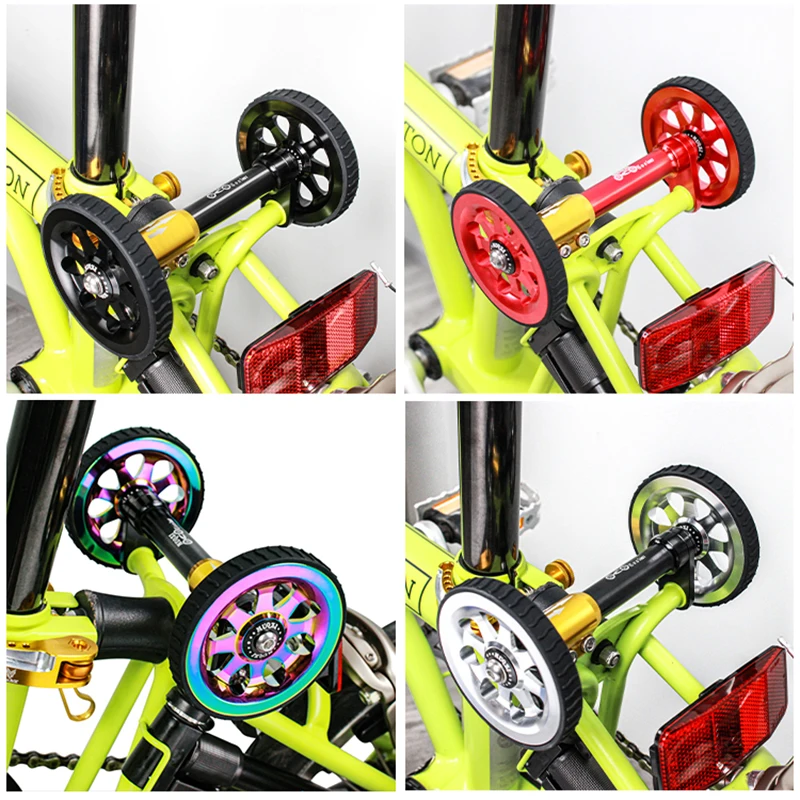 Ceramic Bearing Easy Wheel & Extension Bar For Brompton Folding Bike Heightening Design Telescopic Rod Extension Block bicycle auxiliary wheels