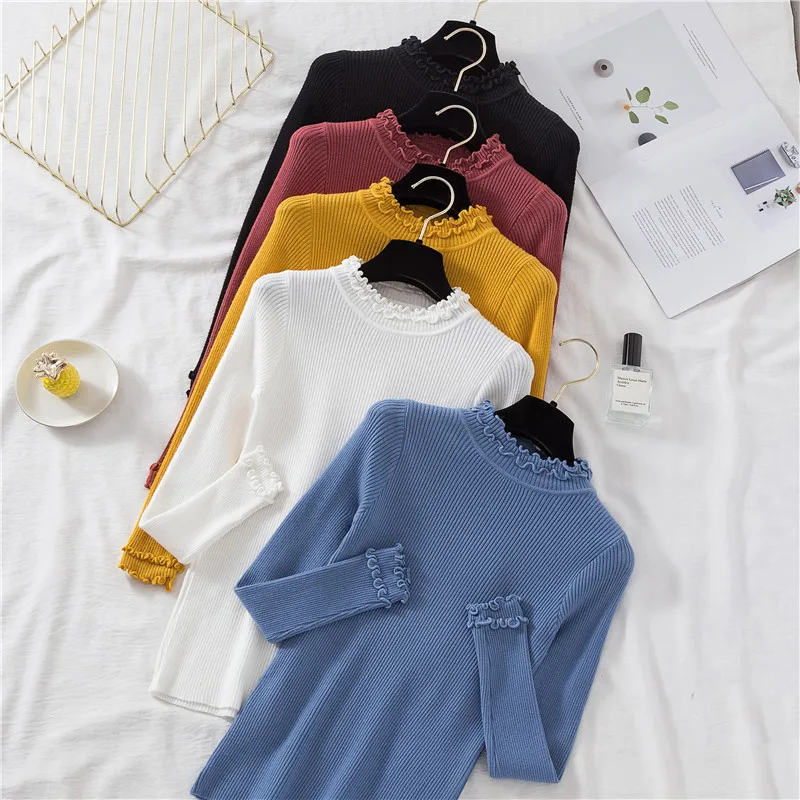 

2020 Fall New Turtleneck Knitted Sweater for Women Slim Pullover Black Pink Sweaters Tops Female Winter Casual Jumper 10 Color