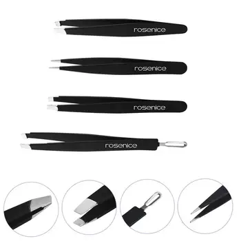 

RUIMIO 4pcs Professional 401 Stainless Steel Slant Tip Tweezer Best Precision Eyebrow Tweezers Kit with Rubber Painted