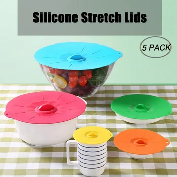 

5Pcs Silicone Food Covers Stretch Lids-Keeping Food Fresh Reusable Expandable Food Covers To Fit Bowl Covers Kitchen Accessories