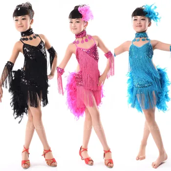 

2020 Kid Latin Tangoo Dancer Tassel Sequin Fur Backless Dress For Baby Girl Stage Performance Ballroom Dance Competition Dresses