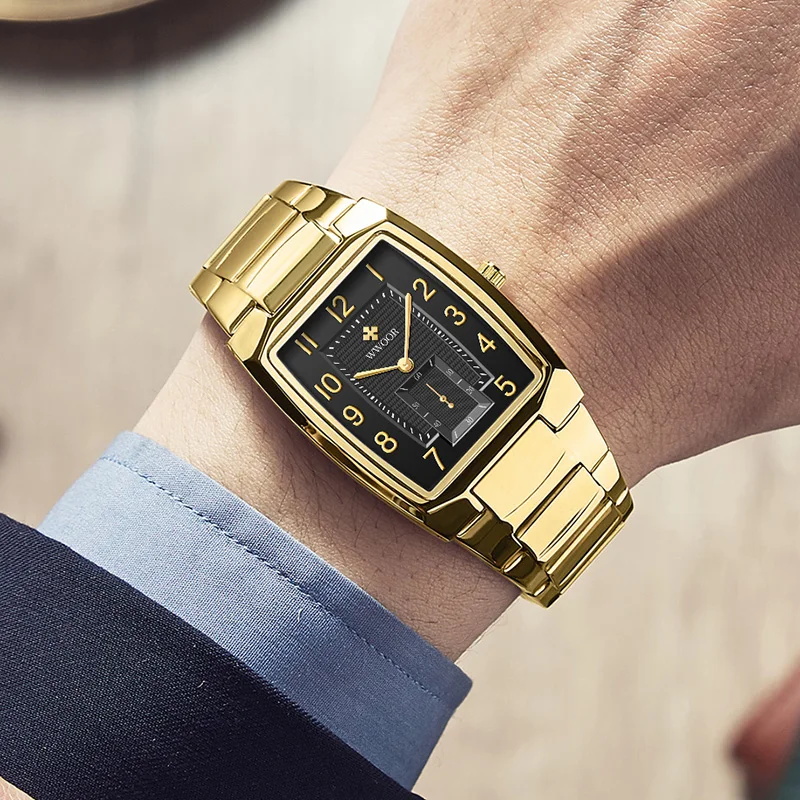 Wwoor-relógios Masculinos de Pulso de Quartzo de Ouro Quadrado de Luxo Marca Superior Negócio Novo Design 2023 - Image 2