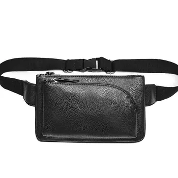 

Men Waist Bag Black PU Leather Casual Waist Pack Chest Bag Male Crossbody Belt Bag Fashion Fanny pack Man Mobile Phone Pack#HY