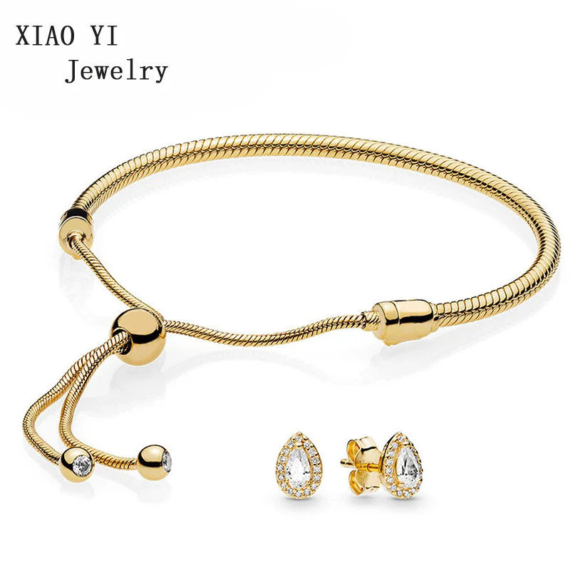 XIAOYI Серебро 925 пробы блестящий браслет и серьги набор 567110CZ 266252CZ регулируемый размер завод