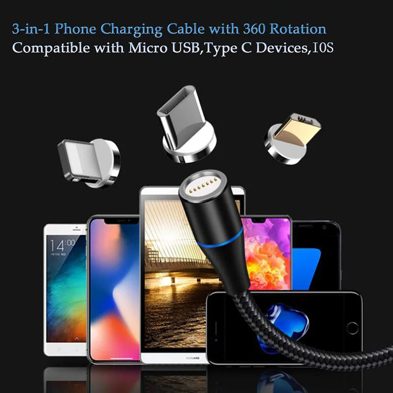Магнитный кабель 3A для быстрой зарядки 3,0 Micro USB зарядное устройство type C Быстрая зарядка для samsung S8 huawei iPhone магнитные телефонные кабели 1 м 2 м